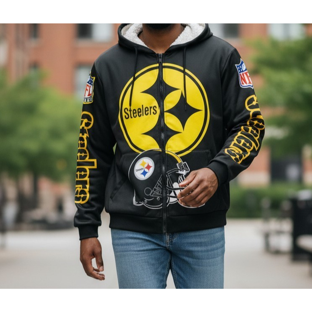 Pittsburgh Steelers Hooded Track Jacket Full-Zip Men's Medium Black & Yellow